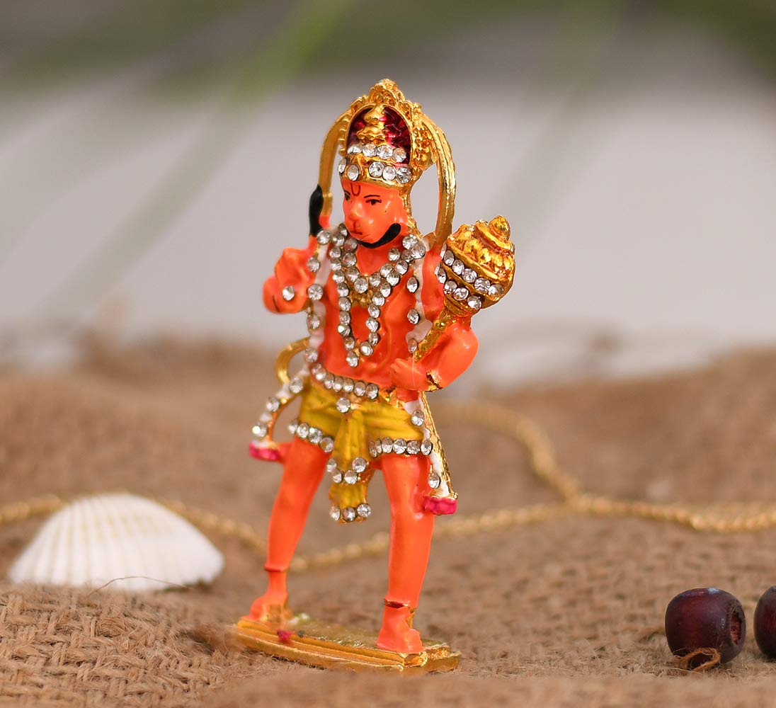 Gold Plated Lord Hanuman Car Dashboard God Idol - Hanuman Murti for Home - Balaji/Bajrangbali Murti for Pooja/Puja Gift (Size 10cm x 4.5cm).