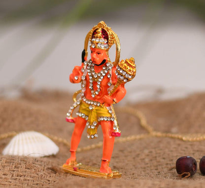Gold Plated Lord Hanuman Car Dashboard God Idol - Hanuman Murti for Home - Balaji/Bajrangbali Murti for Pooja/Puja Gift (Size 10cm x 4.5cm).