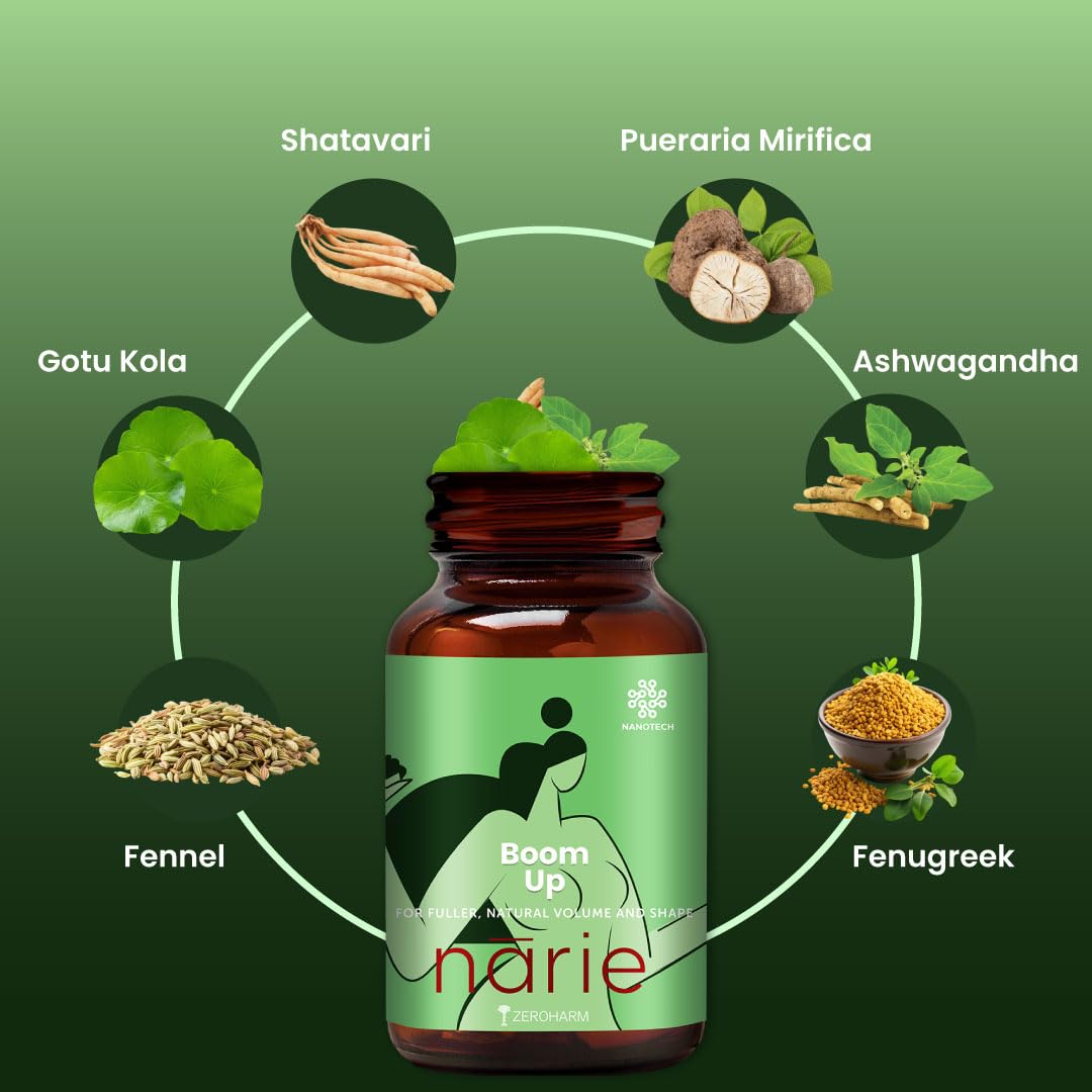 ZEROHARM Narie Boomup Capsules For Women| 60 Caps With Shatavari, Fenugreek & 4 More Ingredients To Support B-Care | Feel Healthy & Fuller Volume |Embrace Your Natural Beauty With This Powerful Blend
