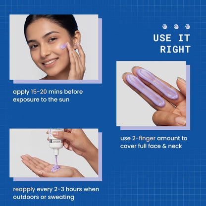 DERMDOC SPF 50 Ultra Violet Brightening Tinted Sunscreen with 4% Niacinamide, 100g | PA +++ | With Purple Tint | Evens Skin Tone | Lightweight | UVA & UVB Protection | Zero White Caste | Strengthens Skin Barrier | Ultra-Light & Non-Greasy