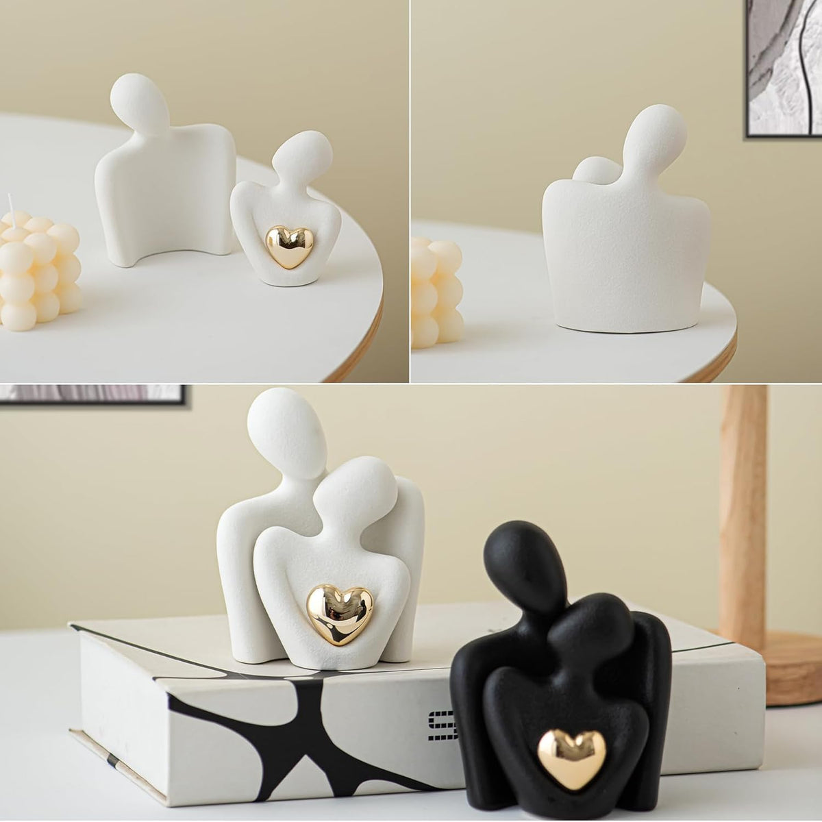 Hugging Couple Statue - Romantic Home Decor, Perfect Wedding Anniversary and Valentines Day Gift, Figurine for Home, Office, Coffee Table and Desktop (White, Romantic Couple), 8 cm, 6.5 cm