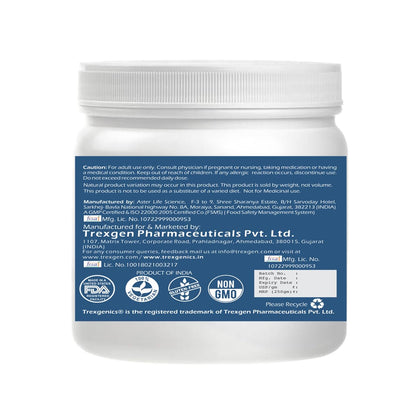 Back label of a container with branding and product information on a white background