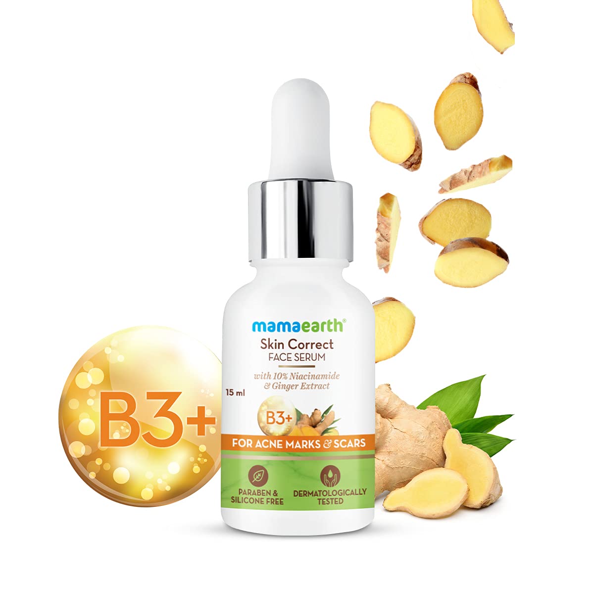 Mamaearth Skin Correct Face Serum with Niacinamide and Ginger Extract for Acne Marks and Scars - 15 ml | Reduces Acne Marks | Minimizes Enlarged Pores