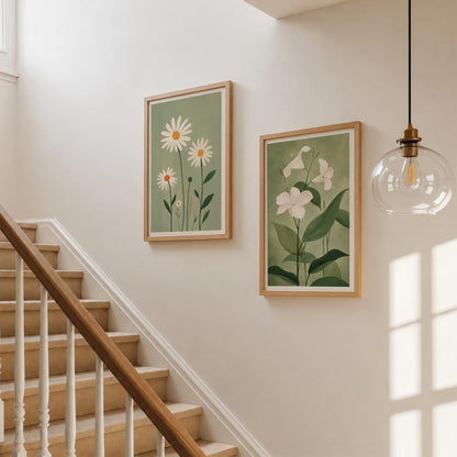 Green Floral Wall Art Set of 2 | Living Room (DGN03-Natural10x13 inch)