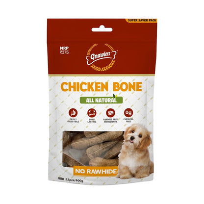GNAWLERS All Natural Chicken Dog Chew Bone, Rawhide Free, Mini Size, 22 Pieces, 400 G by DogsNCats,All Life Stages