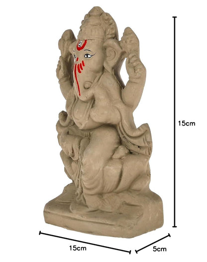 SAUDEEP INDIA 6 Inch Mitti Ganesh Idol | Eco-Friendly Handcrafted Mud/Clay Ganesh Murti | Ganpati Figurine for Visarjan | Biodegradable Lotus Ganesha Statue | Ganesh Chaturthi (Lotus Design)
