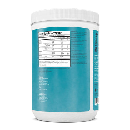 White container with blue label showing nutrition information on a white background