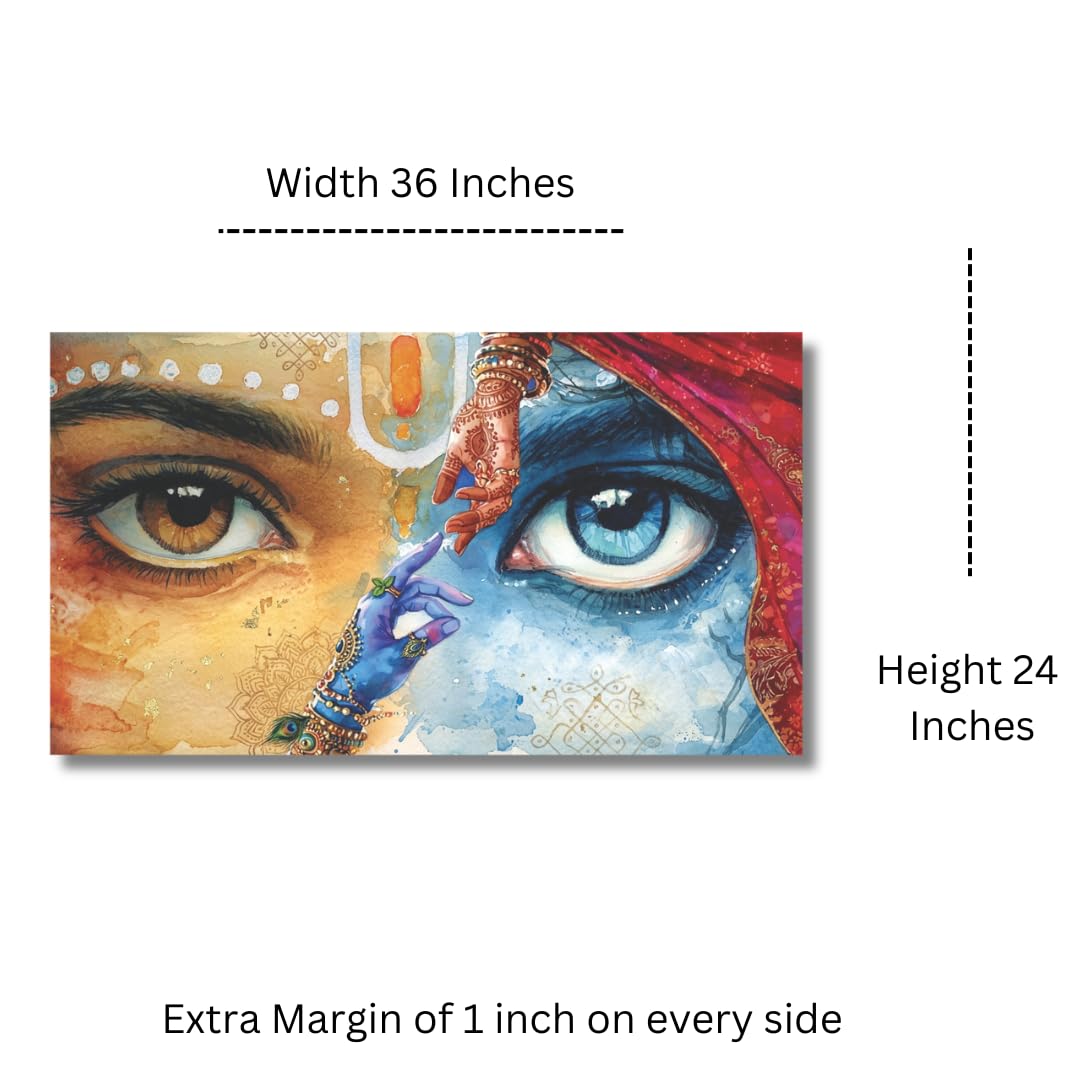 Radha Krishna Painting for Wall Decoration (Without Frame) | Radha krishna painting for living room big size | Without Frame 24 H X36 W inches Rolled Canvas painting