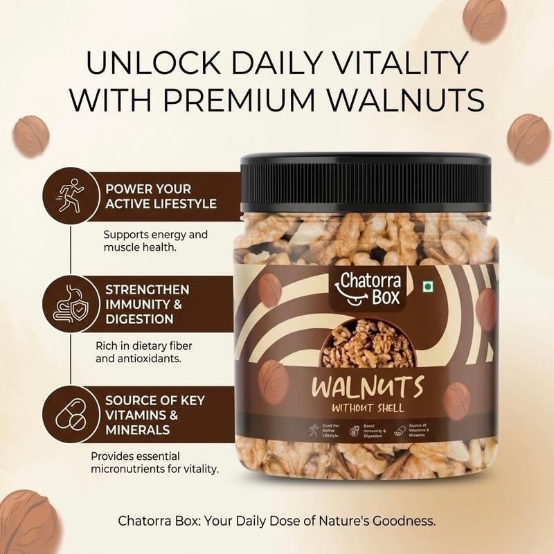 Chatorra Box Walnut Kernels 250gm | Premium Walnuts without Shell, Akhrot Giri, Healthy Snacks, Dry Fruits, Natural Kashmiri Walnut Kernels | Rich in Protein, Iron & Antioxidants | Rich Source of Omega-6