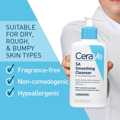 CeraVe SA Smoothing Cleanser For Dry, Rough, Bumpy and Acne-Prone Skin, contains Salicylic Acid with no harsh microbeads, Dermatologist Recommended Face wash (236ml)