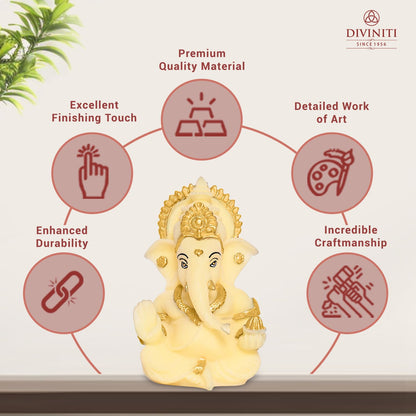 24K Gold Plated Resin Lord Ganesha Idol for Car Dashboard, Tabletop|Ganesh Statue for Good Luck and Success|Ganpati Murti for Home Decor Mandir, Office Desk Puja Gift Lime Yellow (8.4x4.2cm)