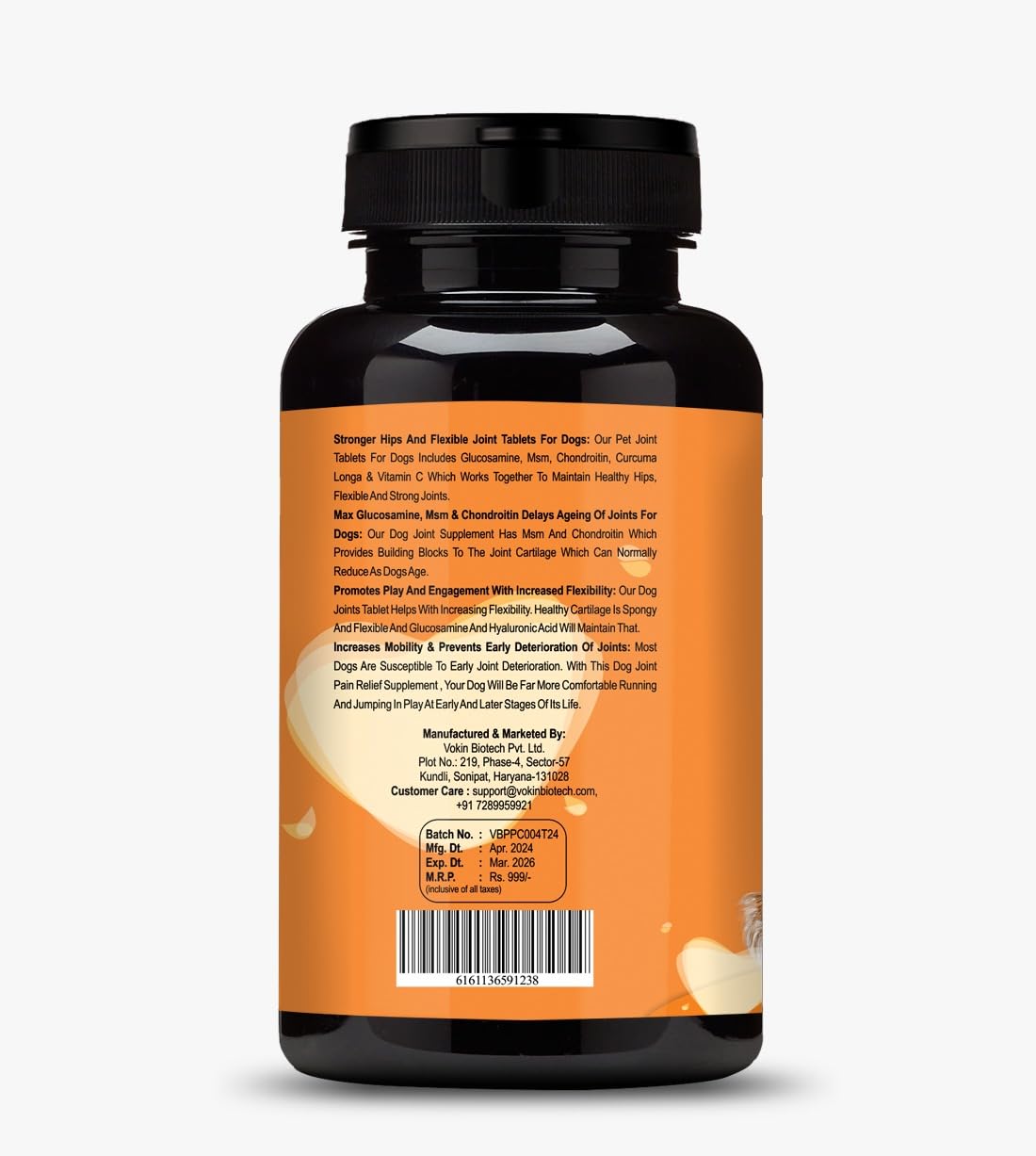 Supplement bottle with orange label on a white background