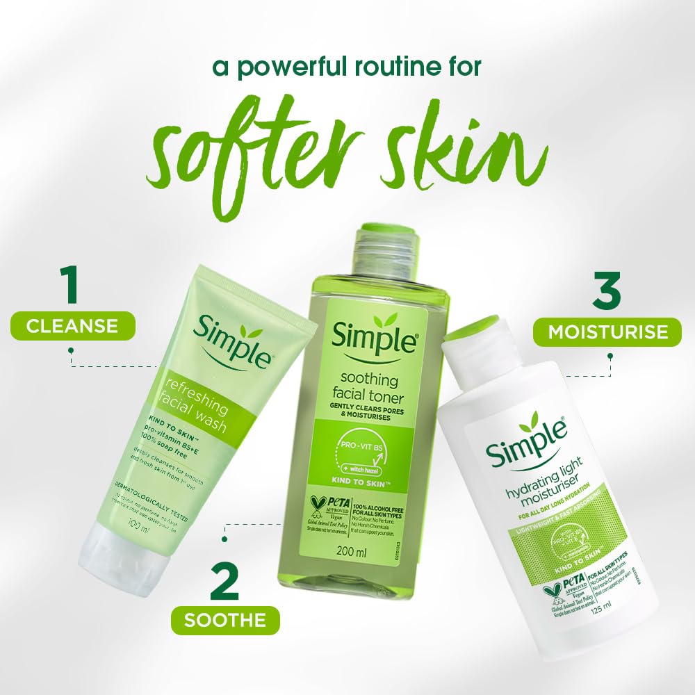 Simple Kind to Skin Refreshing Facial Wash | 100% Soap-Free Gentle Cleanser with Vitamin E & Glycerin | For All Skin Types | Perfect for Sensitive Skin, 100ml
