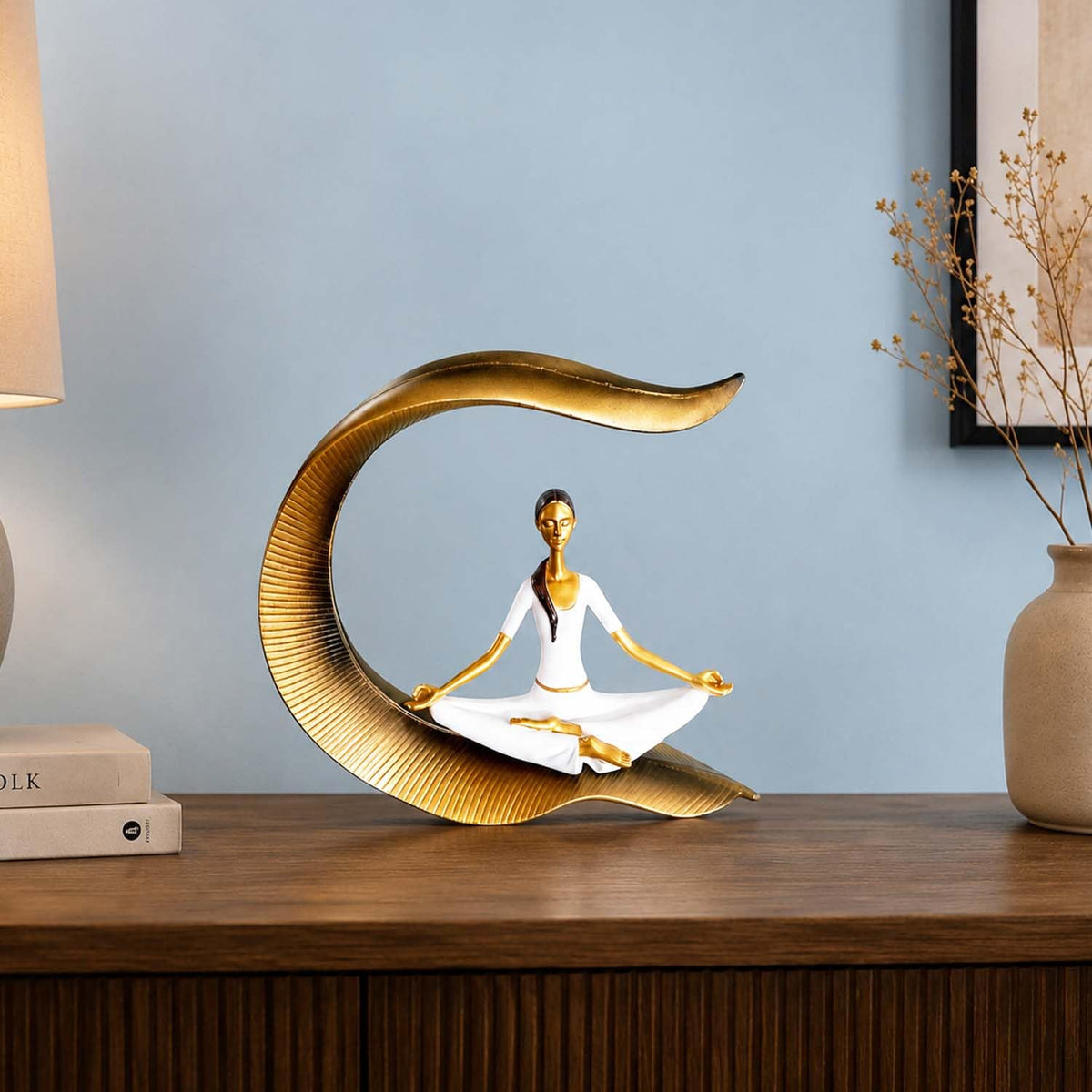 Yoga Lady Statue Polyresin Meditating Woman Figurine for Home & Office Décor 22Cm | Elegant Yoga Showpiece | Zen Décor | Namaste Meditation Idol | Decorative Woman Statue (White)