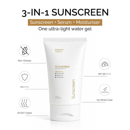 Personal Touch Sunscreen SPF50 PA++++ for Face | Sunstalker Korea 3 in 1 Formula | with Niacinamide | Tanning & Aging Defense | Lightweight No White Cast | Oil-Free, Acne Safe | 30 ml