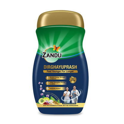 Zandu Dirghayuprash(450g) Anti AGEs Action* | Boosts Energy, Strength, Stamina | Helps Strengthens Bones & Joints | Goodness of Chyawanprash for 3X Immunity# | Helps Delay Skin Ageing | Scientifically Proven