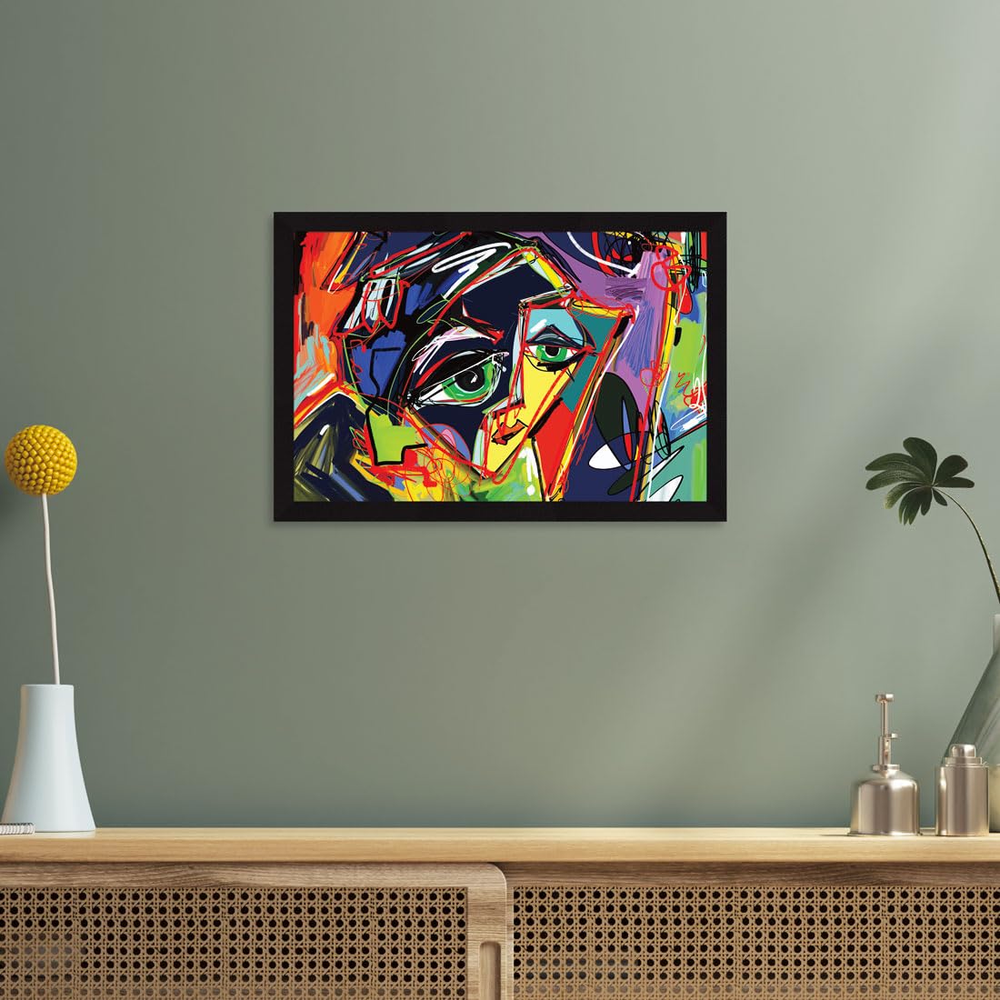 Abstract Faces Wall Decor Paintings with Frame for Home Decoration - Painting for Living Room - Framed Painting for Wall Decoration, 12.0 X 18.0 inches, Set Of 1