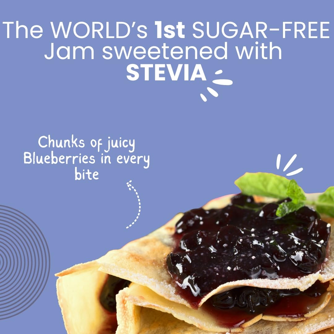 Vistevia Sugar-free Blueberry Jam, Sweetened Naturally with Stevia, Diabetic & Keto Friendly - Contains more than 60% Whole Berries and Absolutely Delicious to Tastes, Pack of 1 (220G)