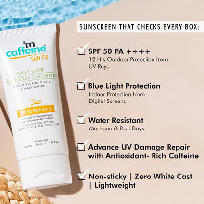 mCaffeine Niacinamide and Hyaluronic Acid Sunscreen SPF 50++ for Oily Skin | Mattifying, Zero White Care, Water Resistant & Non Sticky Sunscreen for Women & Men | Prevents Tan & UV Damage - 50ml