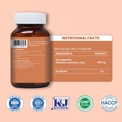 ZEROHARM Nano Ashwagandha Root Capsules with 10% Withanolides | Pure Root Extract | Supports Stress Relief, Deep Sleep & Natural Focus, Strength, Clarity | Adaptogenic for Men & Women | 60 Capsules