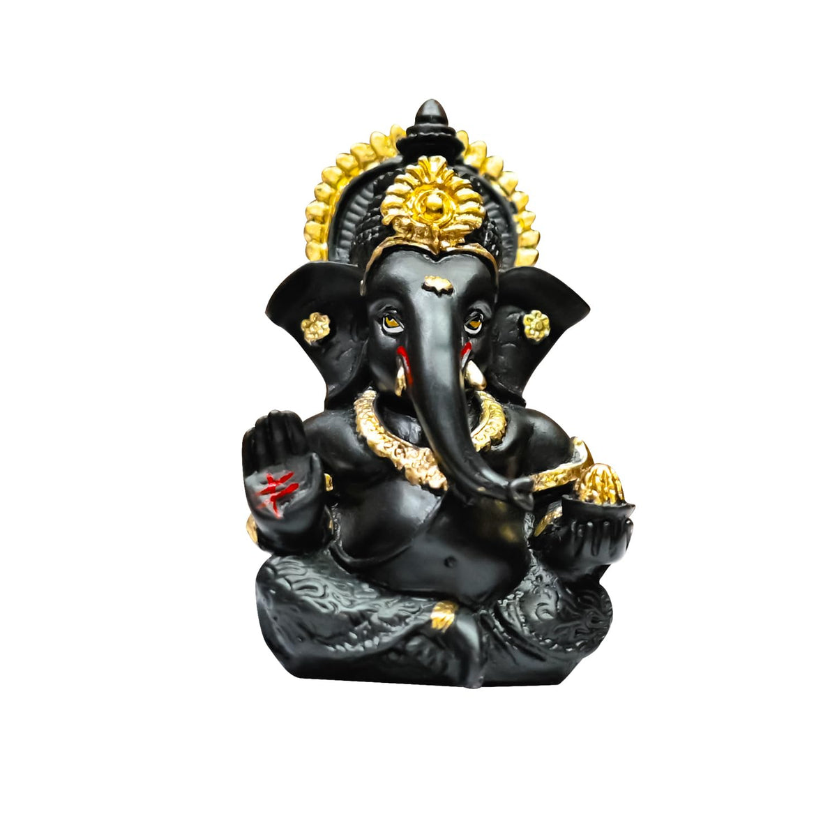 Gold Plated Ganesha Idol Ganesh for Home Decor Puja Statue Ganpati Vinayaka Vinayagar Figurine Diwali Gifts Home Decor Murti Sculpture and Religious (8.89 x 5.08 cm) (Dark Grey)
