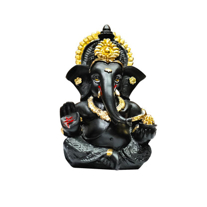 Gold Plated Ganesha Idol Ganesh for Home Decor Puja Statue Ganpati Vinayaka Vinayagar Figurine Diwali Gifts Home Decor Murti Sculpture and Religious (8.89 x 5.08 cm) (Dark Grey)