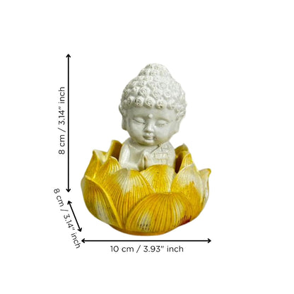 Yellow Lotus Baby Buddha Statue Showpiece for Home Décor | Living Room, Bedroom, Office & Car Dashboard