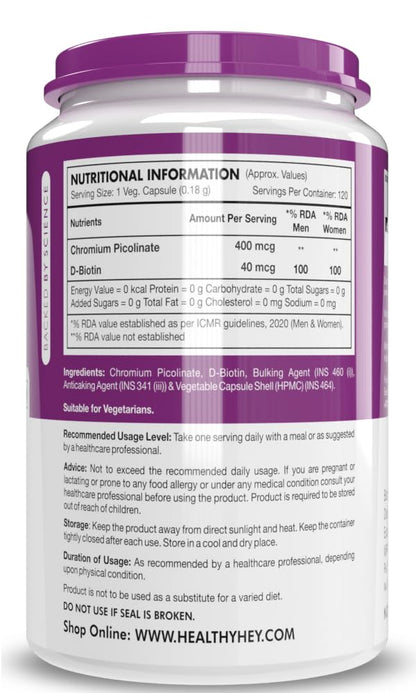 Zephivo HealthyHey Nutrition Chromium Picolinate -Support Glucose Metabolism (High Absorption) 120 Capsules, Non-GMO, Gluten Free

