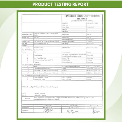Product testing report with a green border