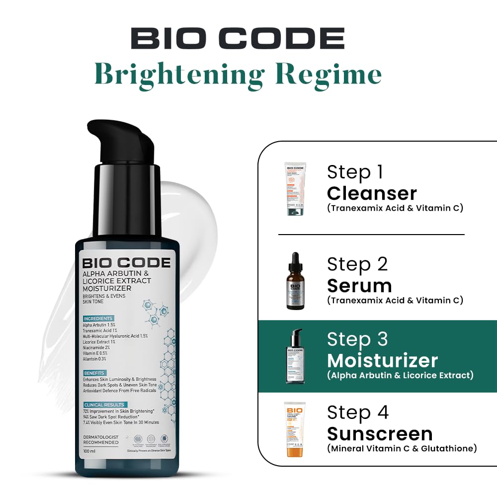 BIO CODE skincare product with step-by-step regimen on a white background