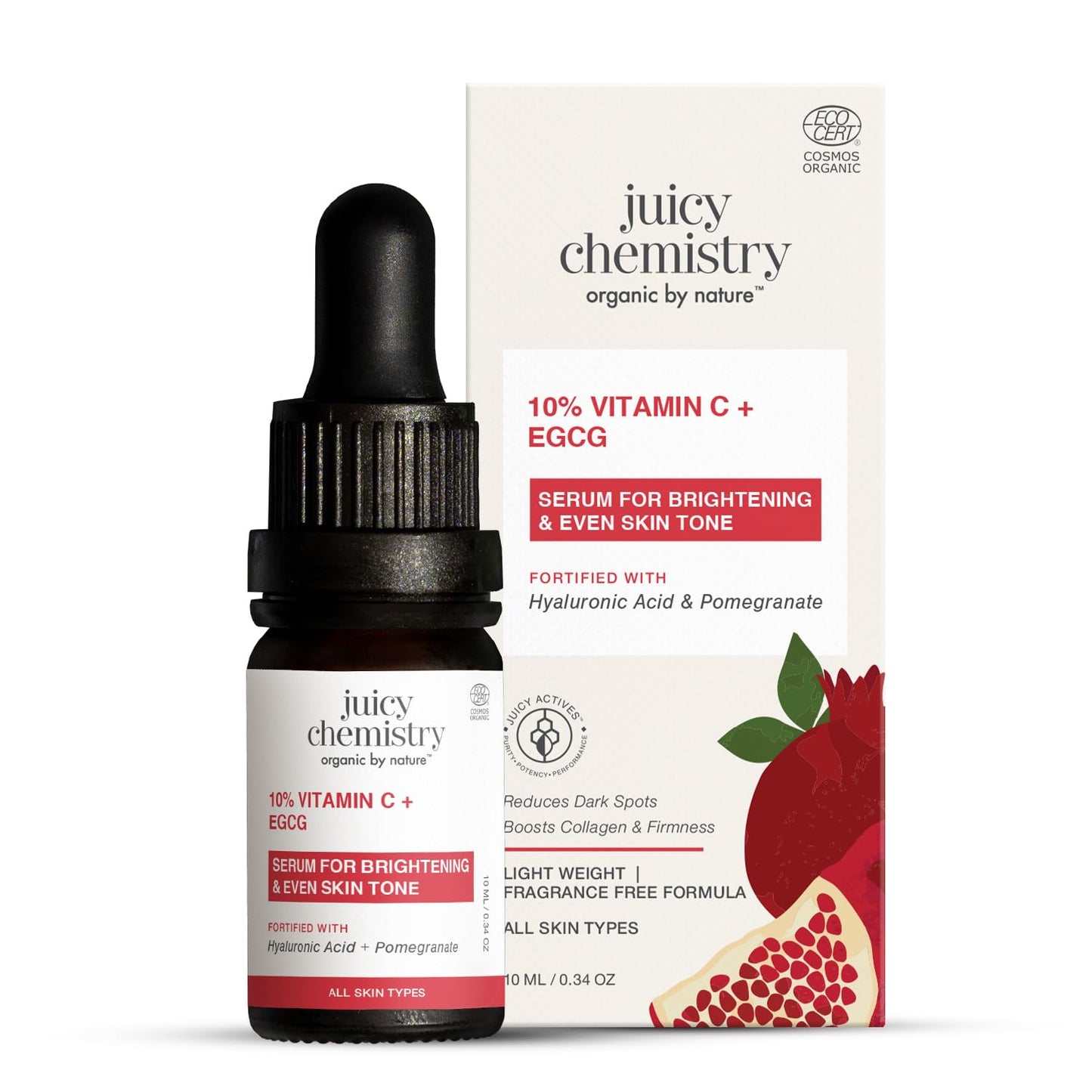 Juicy Chemistry 10% Vitamin C + EGCG Serum, 10ml | Brightening & Antioxidant Face Serum | Brightens Skin Tone | Reduces Hyperpigmentation | Healthy Skin Barrier | Smoothens Fine Lines & Wrinkles | Dermatologically Tested