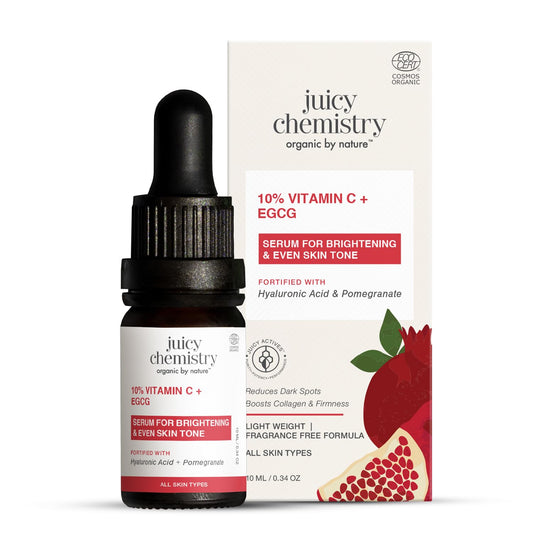 Juicy Chemistry 10% Vitamin C + EGCG Serum, 10ml | Brightening & Antioxidant Face Serum | Brightens Skin Tone | Reduces Hyperpigmentation | Healthy Skin Barrier | Smoothens Fine Lines & Wrinkles | Dermatologically Tested