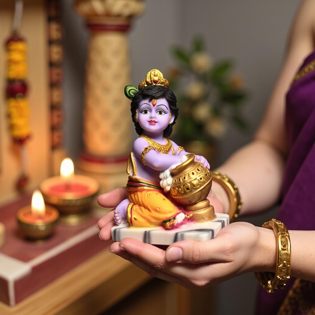 UNOVATE Krishna Makhan Chor Statue | Home Temple | Janmashtmi | Purple