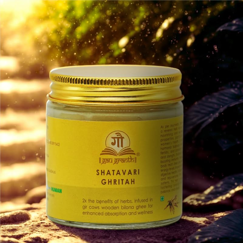 cow ved GauGranth Shatavari A2 Gir Cow Ghee – 100ml (Pack of 1) | Traditional Wooden Bilona Desi Ghee | Infused with Shatavari for Women's Wellness, Hormonal Balance, Reproductive & Digestive Health | Grassfed, 100% Pure & Natural | Glass Jar Packaging