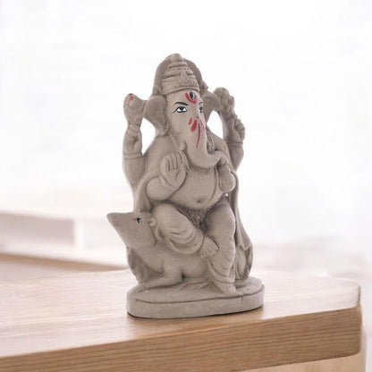 SAUDEEP INDIA 6 Inch Mitti Ganesh Idol | Eco-Friendly Handcrafted Mud/Clay Ganesh Murti | Ganpati Figurine for Visarjan | Biodegradable Mushak Ganesha Statue | Ganesh Chaturthi