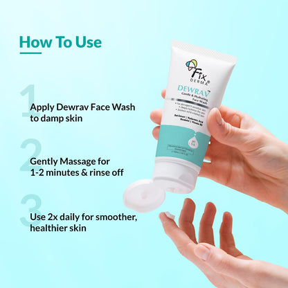 Fixderma Dewrav Gentle & Hydrating Face Wash with 6% Oats Extract, Hyaluronic Acid & Vitamin B5, Soothes Irritated Skin, Provides Hydration, Face Cleanser For Sensitive, Dry to Normal Skin,100Ml