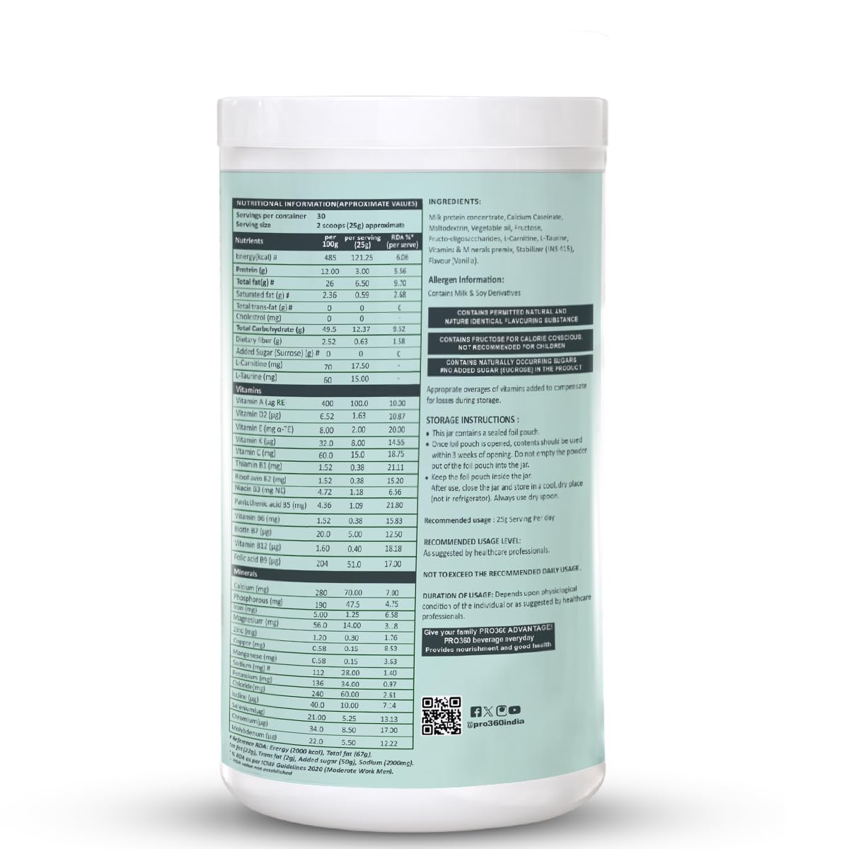 Pro360 Nefro LP Powder Vanilla Flavour – 750g Low Protein Nutrition Supplement for Kidney Health (Non-Dialysis) – Vanilla Protein Powder Enriched with L-Taurine, L-Carnitine & Essential Nutrients