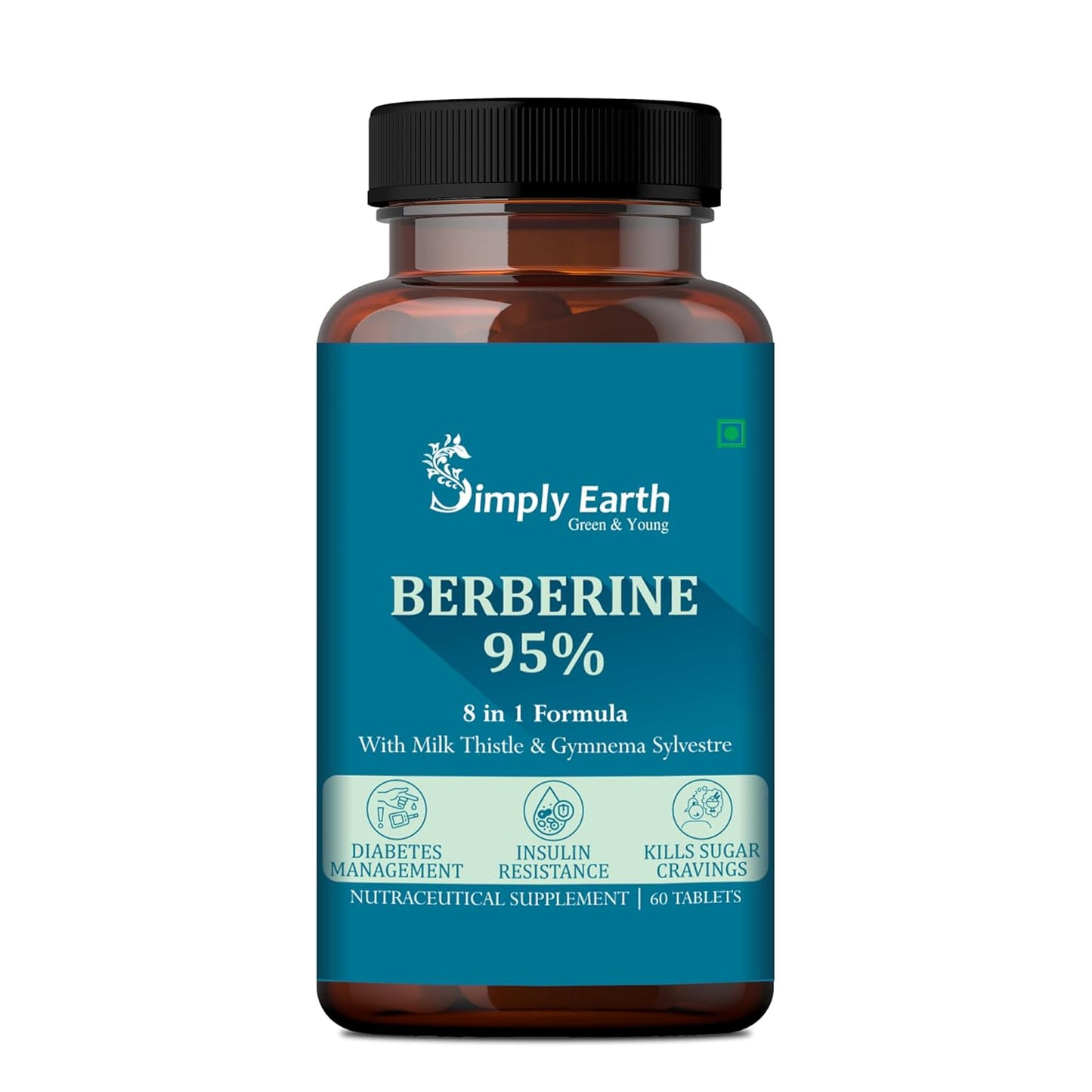 Simply Earth Berberis Berberine 95% (500mg) with Milk Thistle & Cinnamon, Turmeric & Black Pepper - For Optimal Health | Berberine HCL Supplements - 60 Veg Tablets