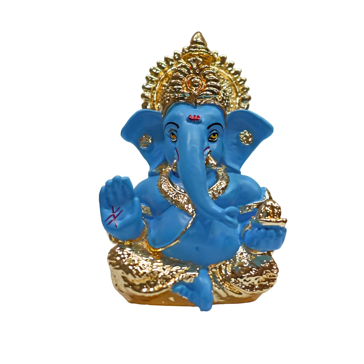 Gold Plated Lord Ganesha Idol for Home Decor Puja, Office & Home Shelves, Diwali Puja, and Gifting |Ganpati Murti Sculpture & Religious 3.5 Inches (8.89 x 5.08 cm) (Mukut Gold Blue)