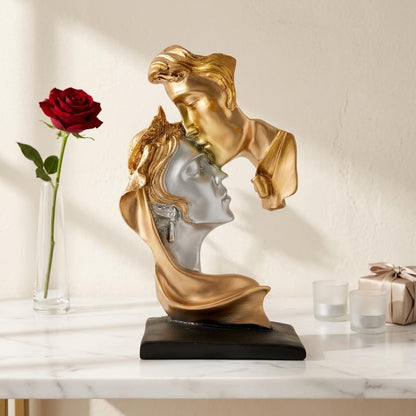 Resin Kissing Couple Statue|Romantic Home Décor Accent (Pack of 1, Silver & Golden)