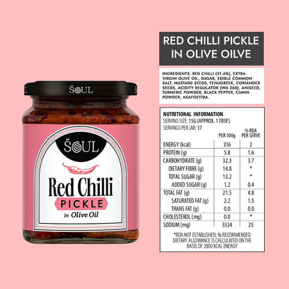 ADF Soul Spicy red chilli pickle made in 100% Olive Oil | Hot, hearty and handcrafted | 265g