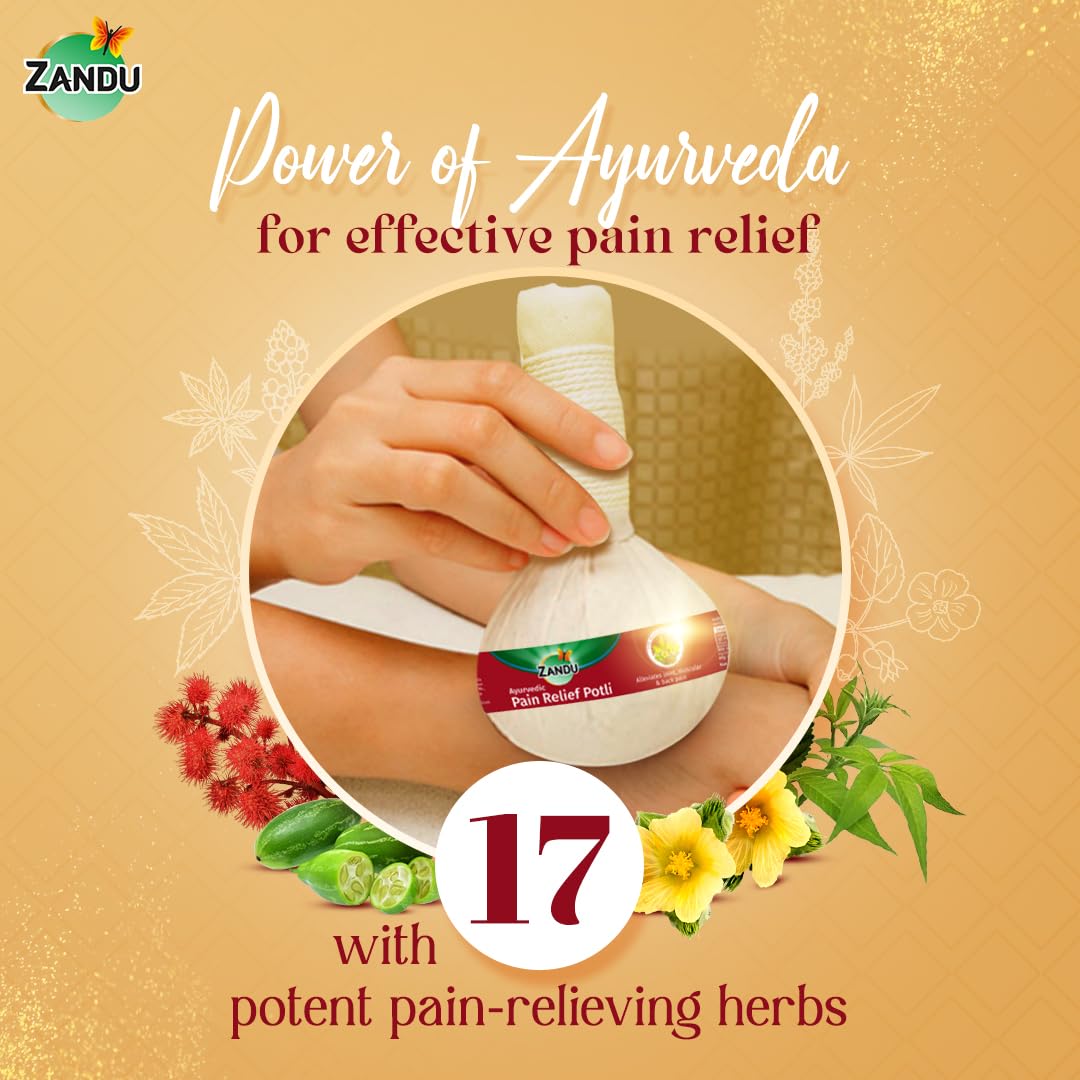 Zandu Ayurvedic Pain Relief Potli -180g |Manual Massager Potli | Alleviate Knee, Back, Neck & Leg Pain| Reduce Swelling | Improve Blood Flow with Pain Relief Potli | Blend of 17 Potent Ayurvedic Herbs