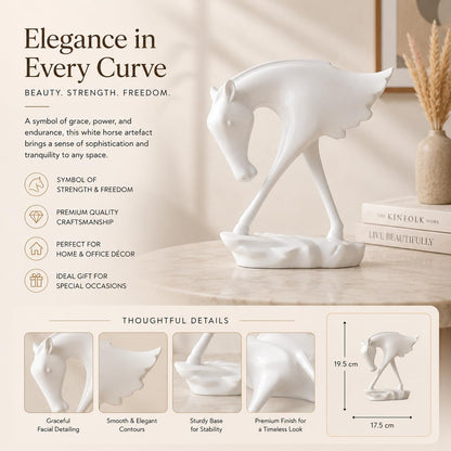 Elegant White Horse Artefact for Home and Office Décor (Pack of 1, White)
