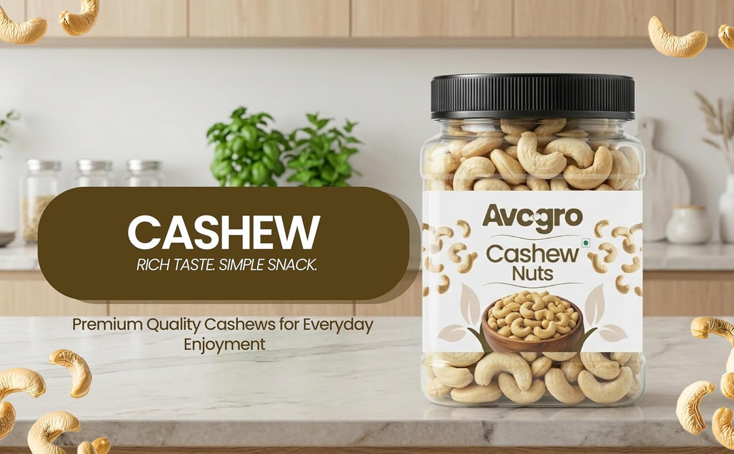 Avogro Premium Whole Cashews | Natural Kaju Crunchy Dry Fruits for Snacking Baking Cooking Desserts Hygienically Packed