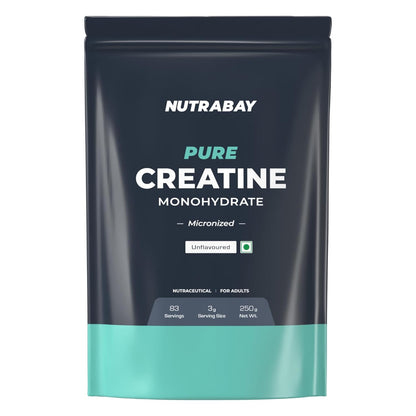 Nutrabay Pure Series Micronised Creatine Powder Monohydrate, Pre/Post Workout Bodybuilding, Crossfit Supplement, 250 g (Unflavoured)