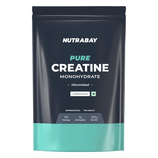 Nutrabay Pure Series Micronised Creatine Powder Monohydrate, Pre/Post Workout Bodybuilding, Crossfit Supplement, 250 g (Unflavoured)