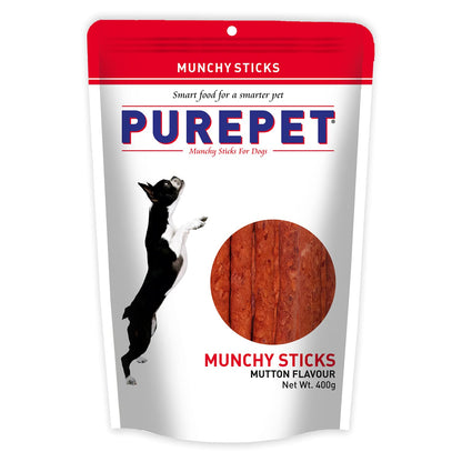 PUREPET Dog Treat Munchy Sticks, Mutton Flavour 400G Pack, All Life Stages