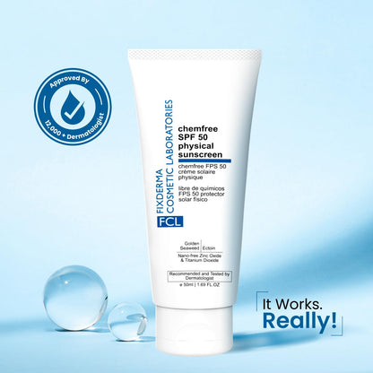 FCL Chemfree Physical Mineral Sunscreen SPF 50 | Sunscreen For Body & Face | Moisturizer For Acne Prone Skin | Sun Screen Protector SPF 50 | Mineral Sunscreen - 50ml