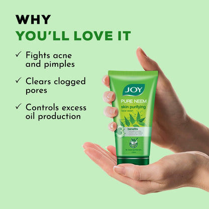 Joy Skin Purifying Neem Face Wash for Oily & Acne-Prone Skin | Fights Pimples, Controls Excess Oil & Unclogs Pores | Natural Antibacterial Formula | Men & Women 150ml