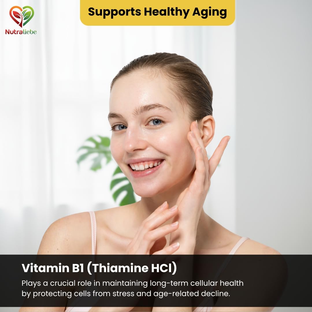 Nutraliebe Vitamin B1 (Thiamine HCl) – High-Potency Energy & Nervous System Support | Promotes Metabolism, Heart Health & Brain Function | 90 Vegetarian Capsules | Non-GMO & Gluten-Free